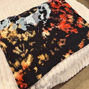 Tie-Dye V-Neck pool cover up in Black, Red & Mustard